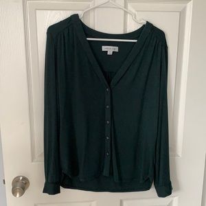 Amour Vert button-up blouse. Size M, dark green.
